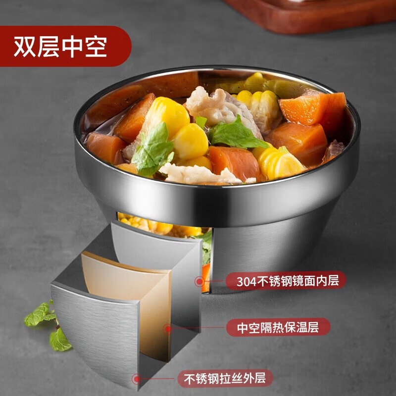 MAXCOOK 304 stainless steel bowl 13cm soup bowl tableware noodle bowl double-layer insulation MCWA-099
