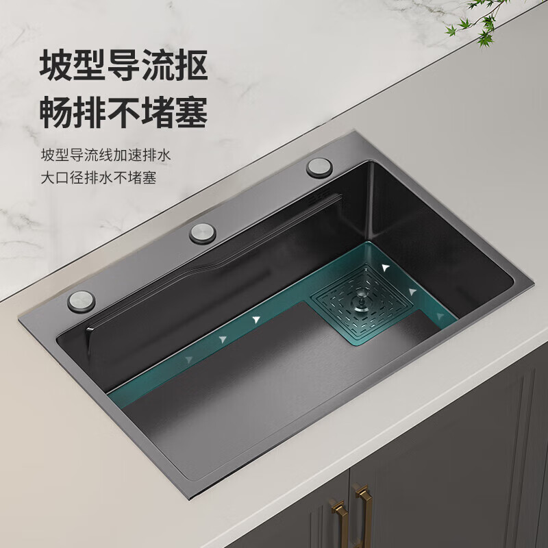 Jiumuwang sink large single-slot 304 stainless steel sink kitchen sink integrated basin large single-slot dishwasher 80X45 gun gray (pull-out faucet package)