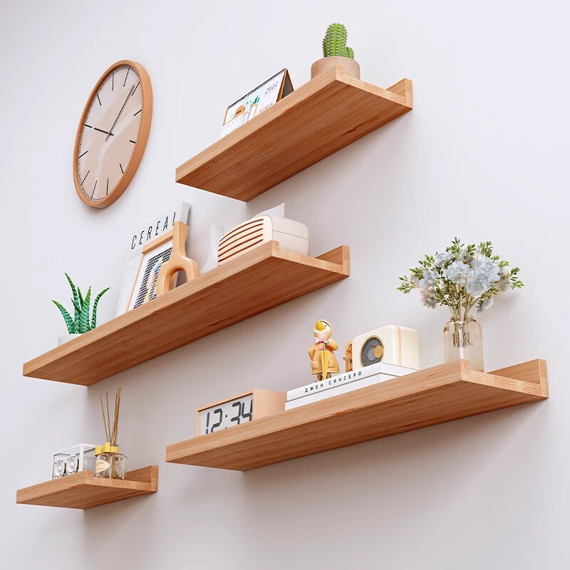Julihui punch-free wall storage rack wall-mounted one-word partition living room suspended storage shelf bookshelf wall shelf walnut color 30*12 upgraded and thickened