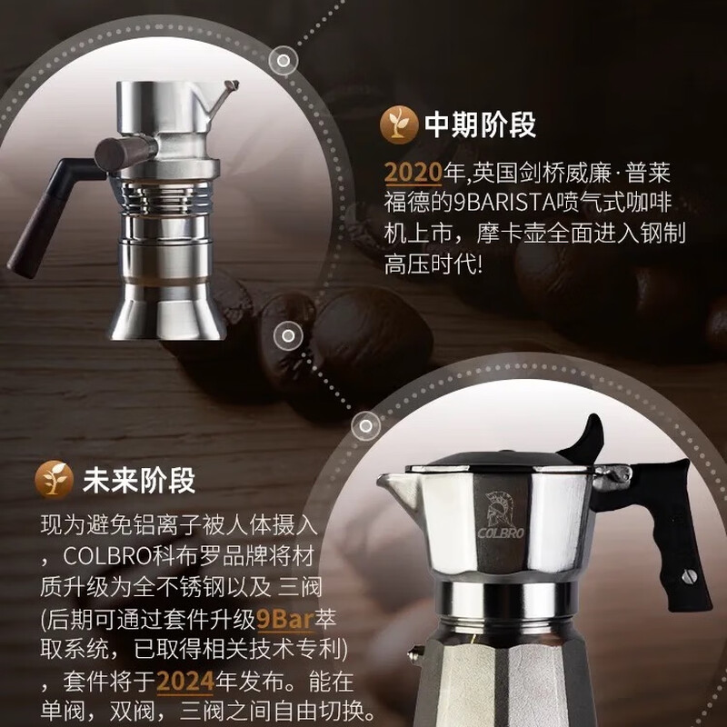 Cobro stainless steel double three-valve Moka pot to brew extra strong coffee home espresso machine for outdoor camping 316 stainless steel three-valve two-cup double boiler 70ml