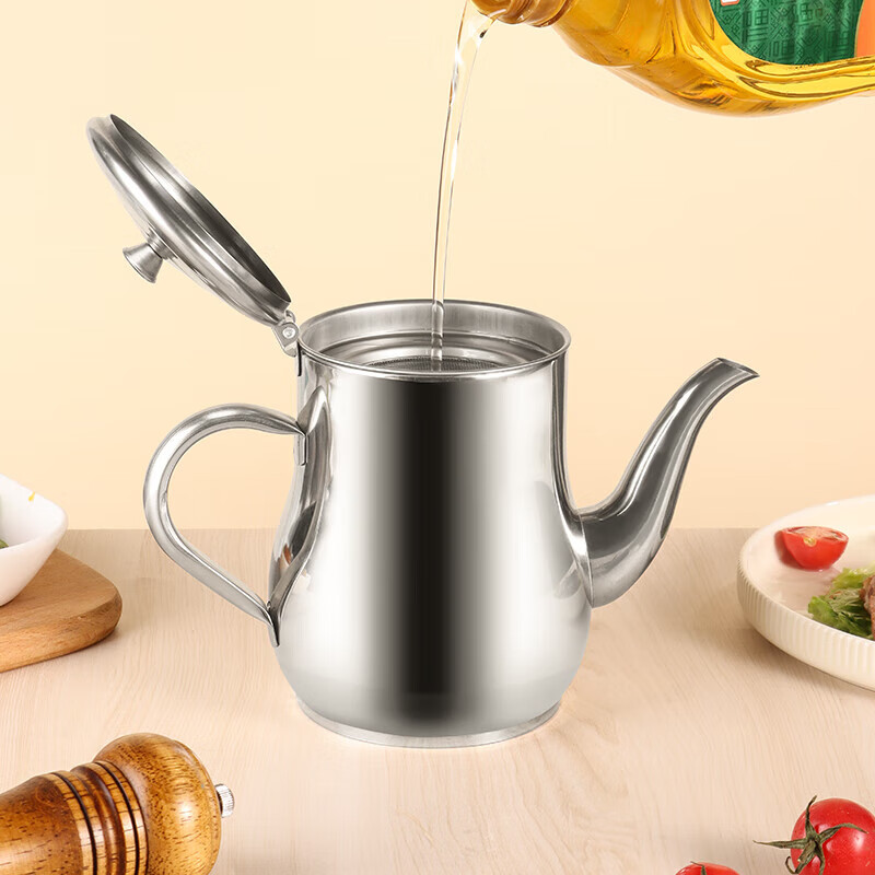 Baijie stainless steel oil pot with filter oil storage tank filter oil pot anti-leak oil seasoning pot oil trap oil pot 1.2L