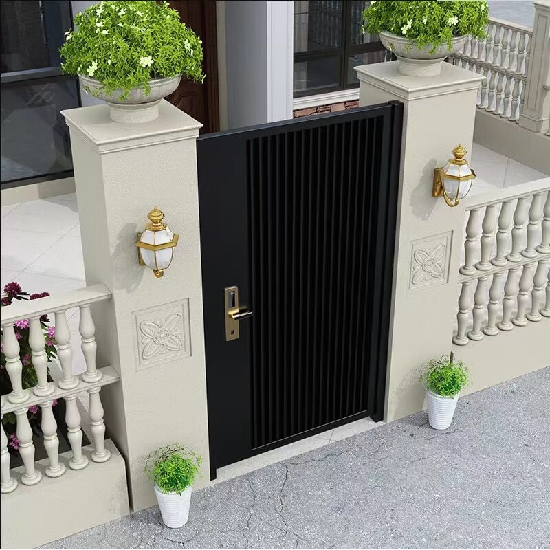 Qilicai stainless steel door, wrought iron courtyard door, aluminum art entrance door, simple single and double opening outdoor shutter door, garden villa door, stainless steel 304 material