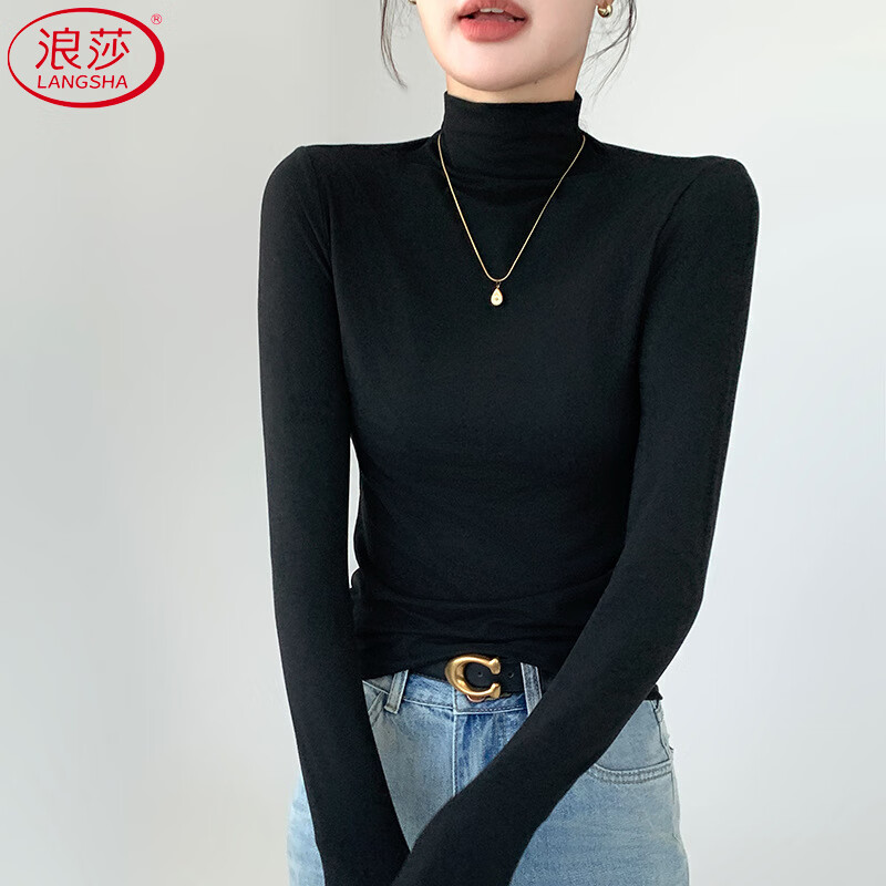 Langsha Facial Mask Bottoming Shirt Women's Autumn and Winter 2025 New Half-High Collar Slim Fit Brushed Warm Outerwear T-shirt Top