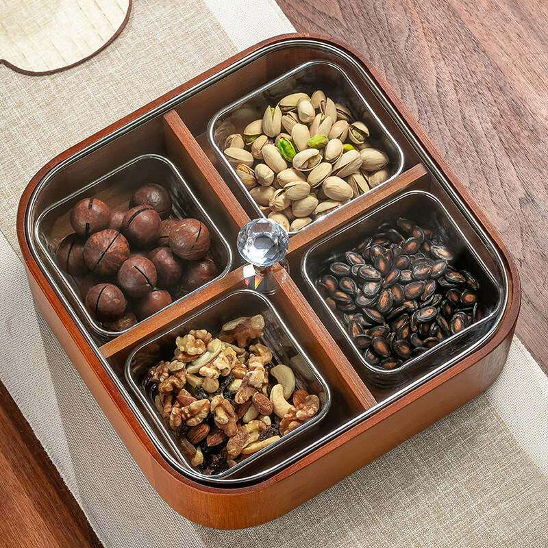 Genasi living room home dried fruit box Chinese New Year melon seeds candy coffee table solid wood nut snack storage fruit plate tea snacks Chinese style
