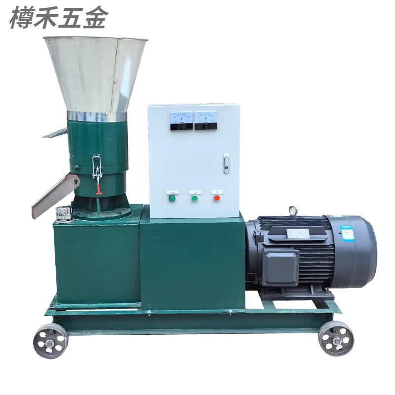 FHJQB pressure rotary breeding chicken, duck, goose, cattle, sheep and pig small poultry uses 220V corn straw to make pellets. New rotary 210 + double grinding disc + electric box + 11 kilowatts