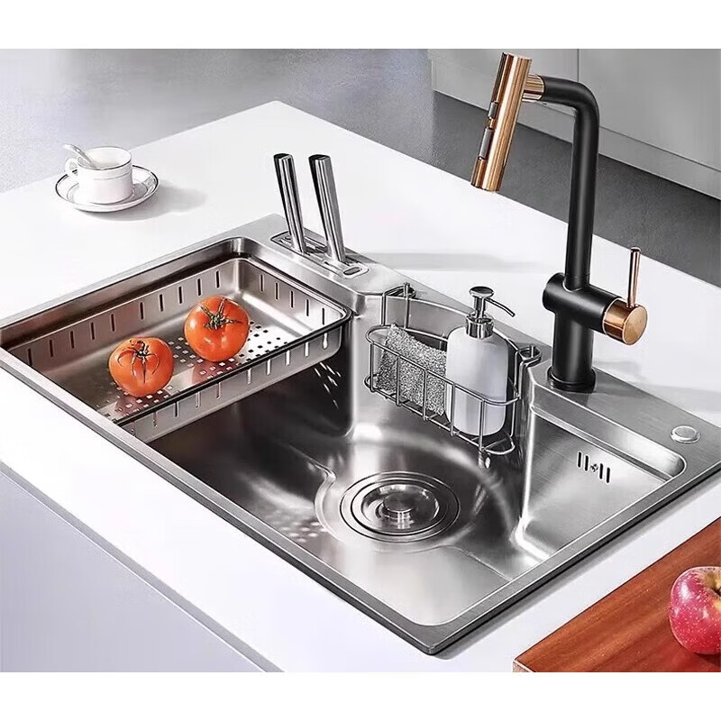 HIGOLD sink large single tank double step basin middle basin black titanium nano SUS304 stainless steel dishwashing sink menu basin BL920284F 680-470