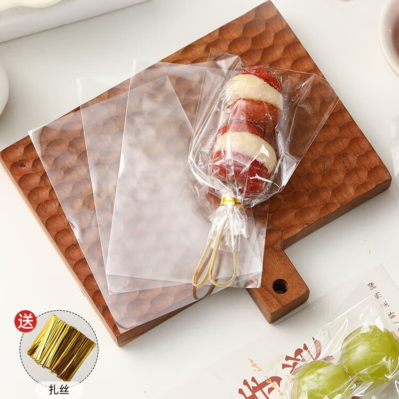 Haofanjie candied haws packaging bag transparent candied haws tool making material bamboo skewer bag glutinous rice paper bag wrapping paper 9*15cm packaging bag 100 pieces + wire tie
