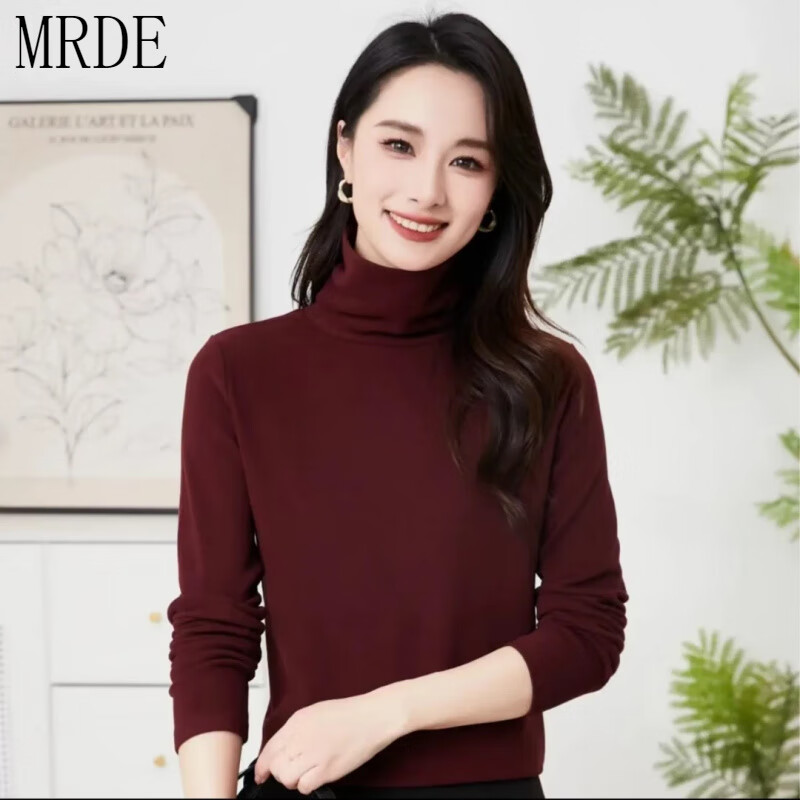 MR.DE Yilan premium double-sided Australian velvet Angora red turtleneck bottoming shirt for women in autumn and winter, versatile temperament, slim inner top, retro green (double-sided Australian velvet) XL (recommended 120-135 catties)