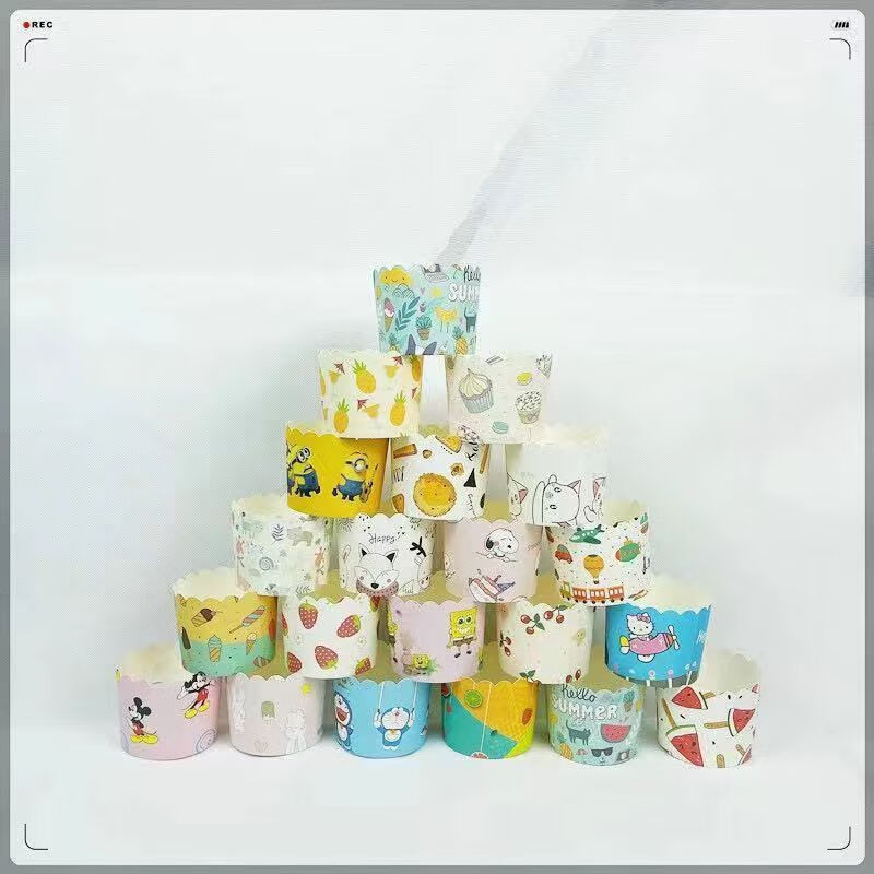 Cupcake cup household cake mold evaporated cake oven for baking high temperature resistant large and small muffin cup paper thickened value 4 styles 200 pieces + decorating bag large size (6cm*5cm*7cm)