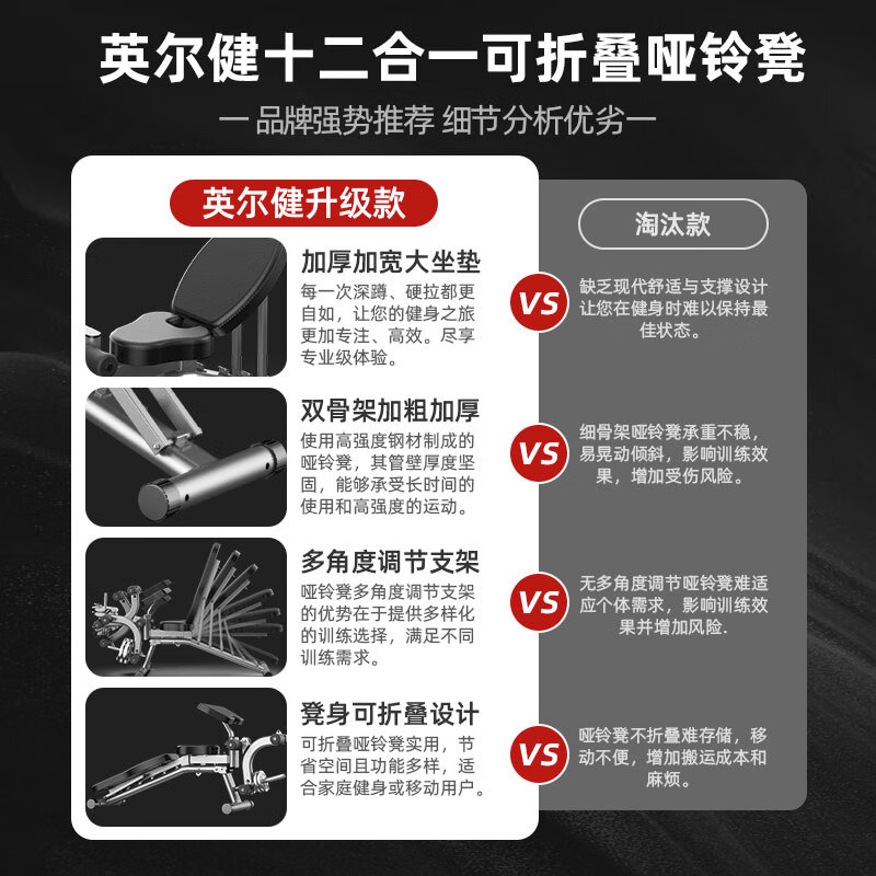 Yingerjian dumbbell bench home multi-functional sit-ups fitness equipment foldable supine bench bench fitness chair flying bird one bench top eight benches/12-in-1 multi-function/foldable (