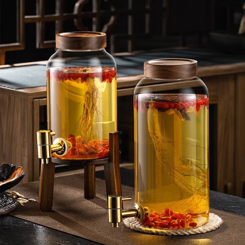 Genas glass wine bottle with faucet base wine container sealed jar household green plum and ginseng medicinal wine wine jar 4L