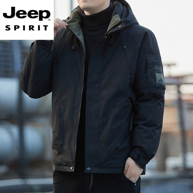 JEEP SPIRIT Jeep down cotton men's jacket 2025 winter new thickened cotton windproof jacket J6987 black 4XL 170-185 catties