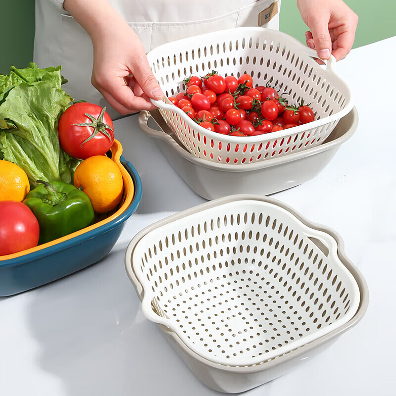 Beijing vegetable washing basket drain basket washing fruit basin kitchen vegetable basin fruit plate water filter basket double layer rice washing basket