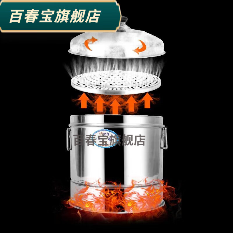 Baichunbao steamed rice bucket 304 stainless steel steamed rice steamed rice 304 steamed rice Zhenzi Zhengzi steamed rice wooden bucket 7-9 people 4-8 catties rice T41 28cm