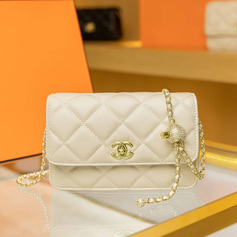 Chanel Little Chanel bag for women 2024 new style trendy genuine leather flap bag shoulder crossbody small gold ball gold beads 01 white