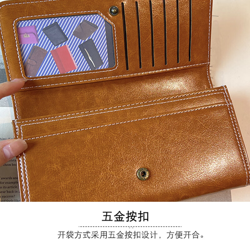 Wanjiazhen retro atmospheric multifunctional women's wallet women's long mobile phone bag Japanese and Korean folding women's wallet clutch bag card bag brown