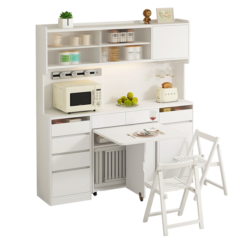 Xuepeng cream style slate sideboard folding dining table integrated wall kitchen high cabinet living room storage storage cabinet style 19 1800*400*1900 (with light)