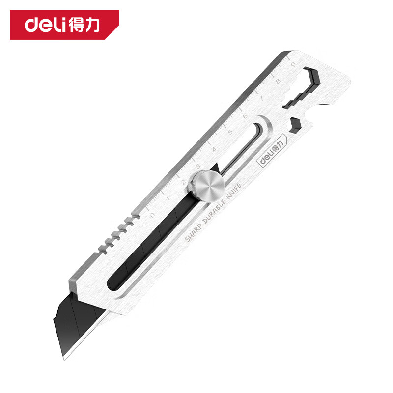 Deli stainless steel household utility knife with scale, heavy-duty thickened wallpaper knife, express box opening knife, new 7-in-1 set