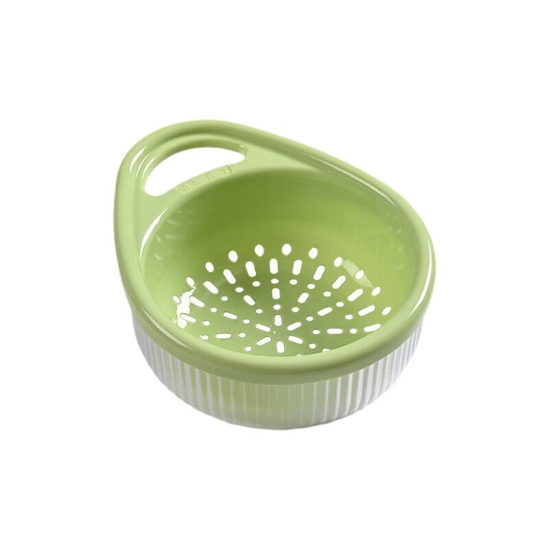 AISHUBEI double-layer handle drain basket kitchen household creative portable fruit and vegetable drain basket fruit and vegetable washbasin double-layer drain basket green