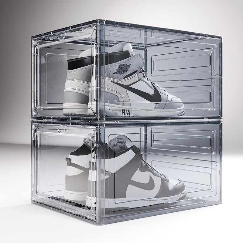 Nature House Shoe Box Transparent Magnetic Hard Sneaker Storage Box Doorway Entry Shoe Cabinet Acrylic Shoe Storage Artifact Shoe Rack Transparent Black 4 Pack Buckle Connection/Magnetic Opening and Closing
