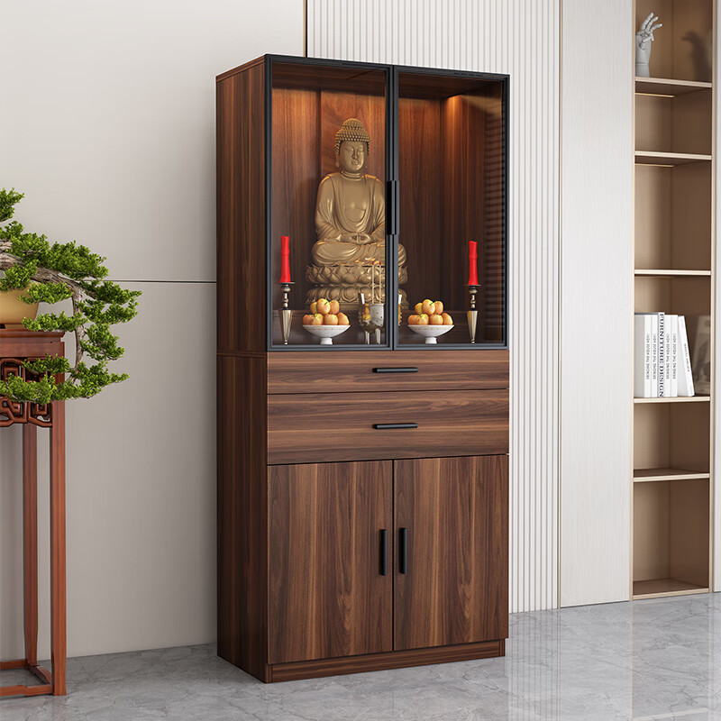 Tan Shi solid wood Buddhist niche standing cabinet glass door shrine shrine simple modern Buddhist cabinet God of Wealth Guanyin table home light luxury installation not included warm white 40*40*166