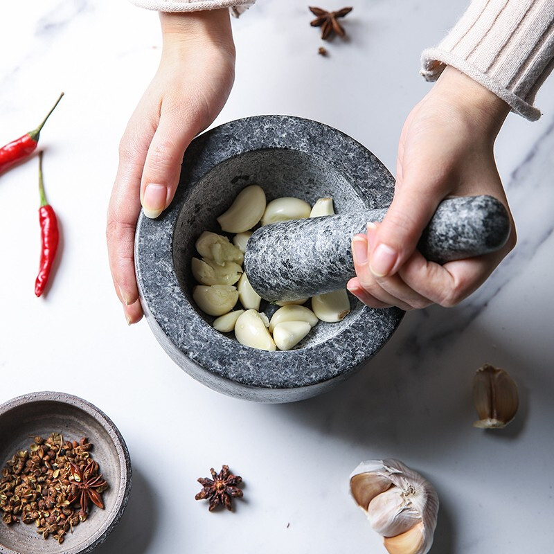 Sheli retro kitchen household grinder stone mortar manual garlic pounder masher pestle garlic masher granite pestle