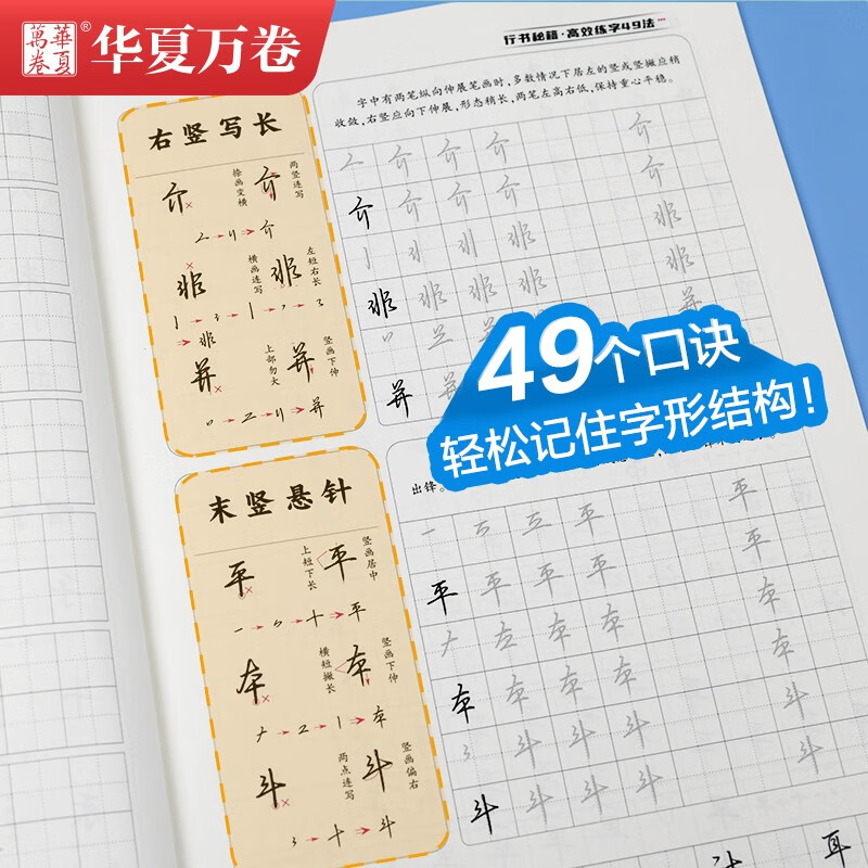 Huaxia Wanjuan Copybook Zhifei Calligraphy Connected Symbols Running Script Copybook Adult Beginner Hard Pen Calligraphy Introductory Tutorial Fountain Pen Copybook Students Middle and High School Copying Red Calligraphy Practice Book Running Script Secrets