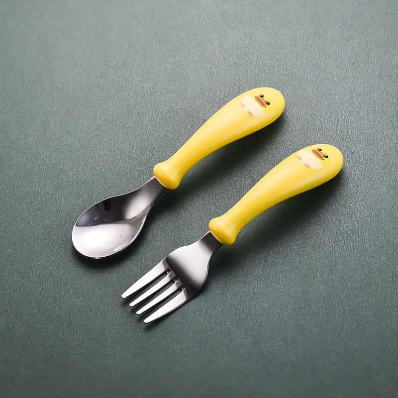 Enshousu children's chopstick training chopsticks 3-year-old and 6-year-old baby spoon learning and practicing 1, 2 and 3-year-old special toddler tableware set 2-6 years old children cute - yellow duck children's tableware - four-piece set chopsticks + spoon + fork + box