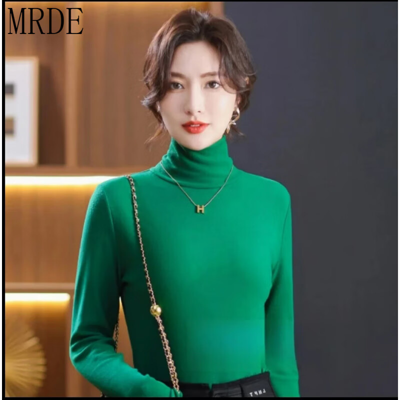 MR.DE Yilan premium double-sided Australian velvet Angora red turtleneck bottoming shirt for women in autumn and winter, versatile temperament, slim inner top, retro green (double-sided Australian velvet) XL (recommended 120-135 catties)