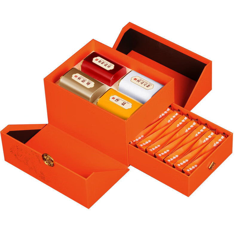 Boxin Dragon and Phoenix Chengxiang Five Famous Teas Yunnan Red Canned Black Tea Oolong Tea Double-layer Tea Gift Box for Chinese New Year Dragon and Phoenix Chengxiang Five Famous Teas