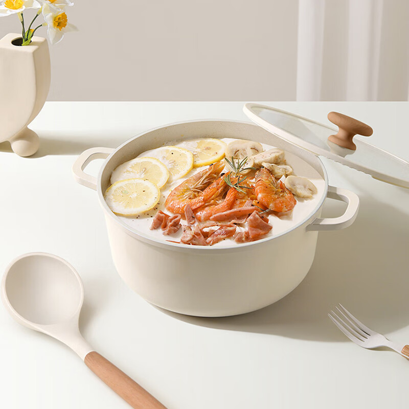 BOUCLEME non-stick pot set household ceramic flat-bottomed frying pan cooking pot wok wok gas induction cooker suitable for ceramic milk pot + wok + soup pot 3-piece set