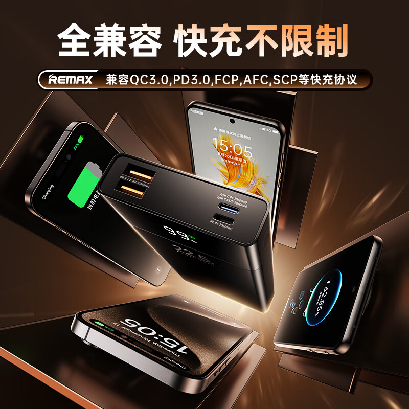 Remax 3C certified 22.5W super fast charging 20000 mAh power bank mobile power supply can be used on airplanes PD20W fast charging suitable for Apple 17 Xiaomi Huawei Honor mobile phone