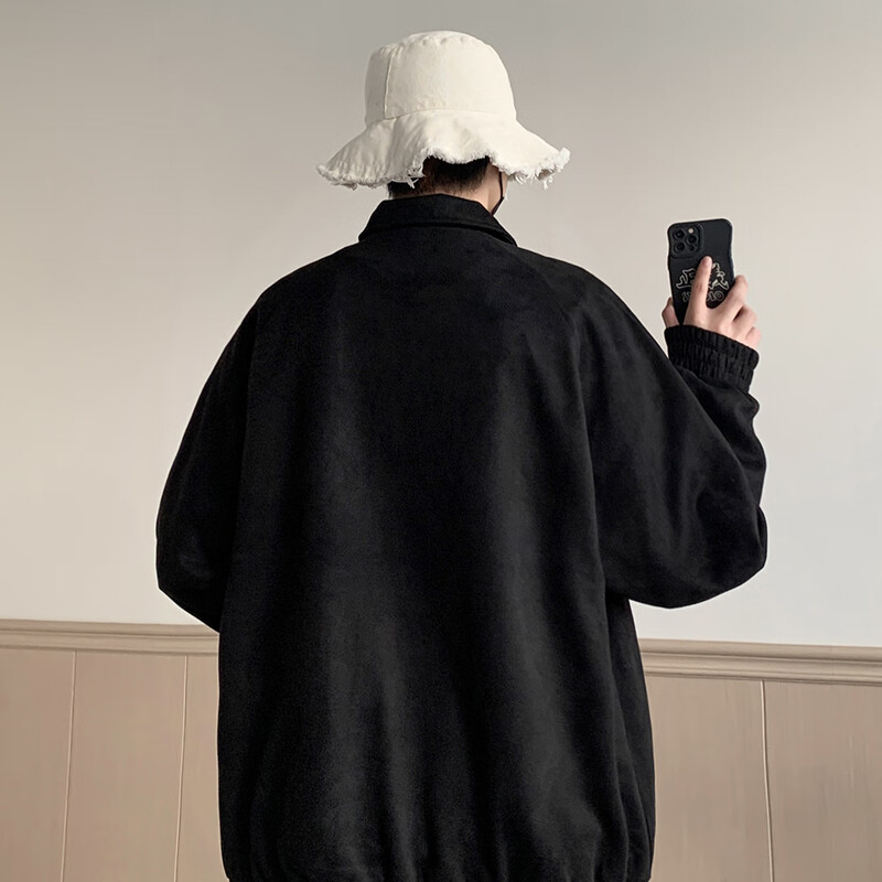 Dingfengbaoluo jacket men's autumn and winter casual loose trendy suede top American baseball uniform YM9921 black 2XL
