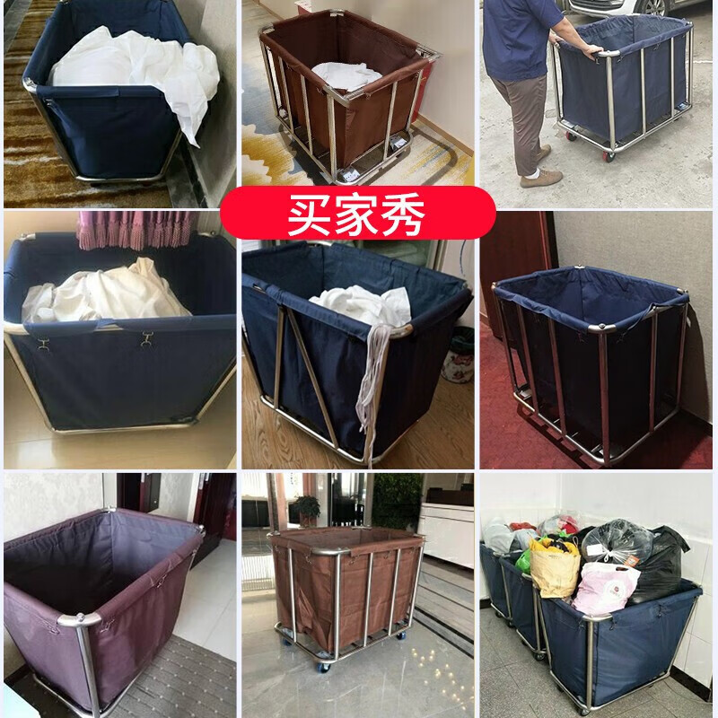 Hotel linen truck room service truck laundry room dirty linen recycling truck hotel stainless steel storage truck thickened disassembly conical 4-tube blue