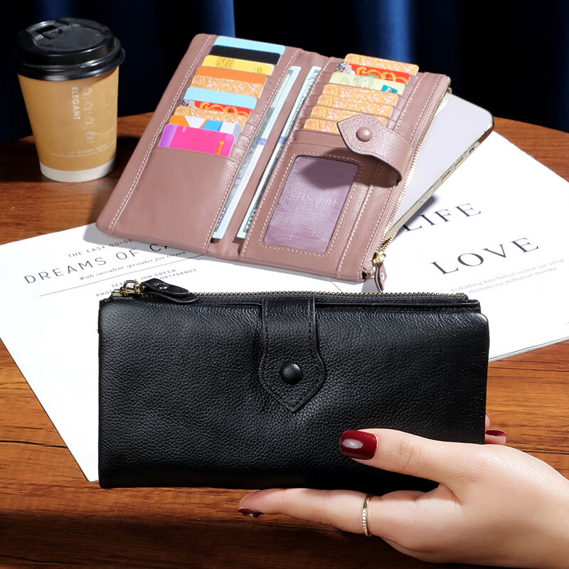 Sephoron New Year's Leather Inside and Outside 18 Card Slots Long Wallet Ultra-Thin Large Bill Holder Soft Cowhide Leather Folding Wallet Simple Black - Genuine Leather Inside and Out 18 Card Slots Ultra Thin Style