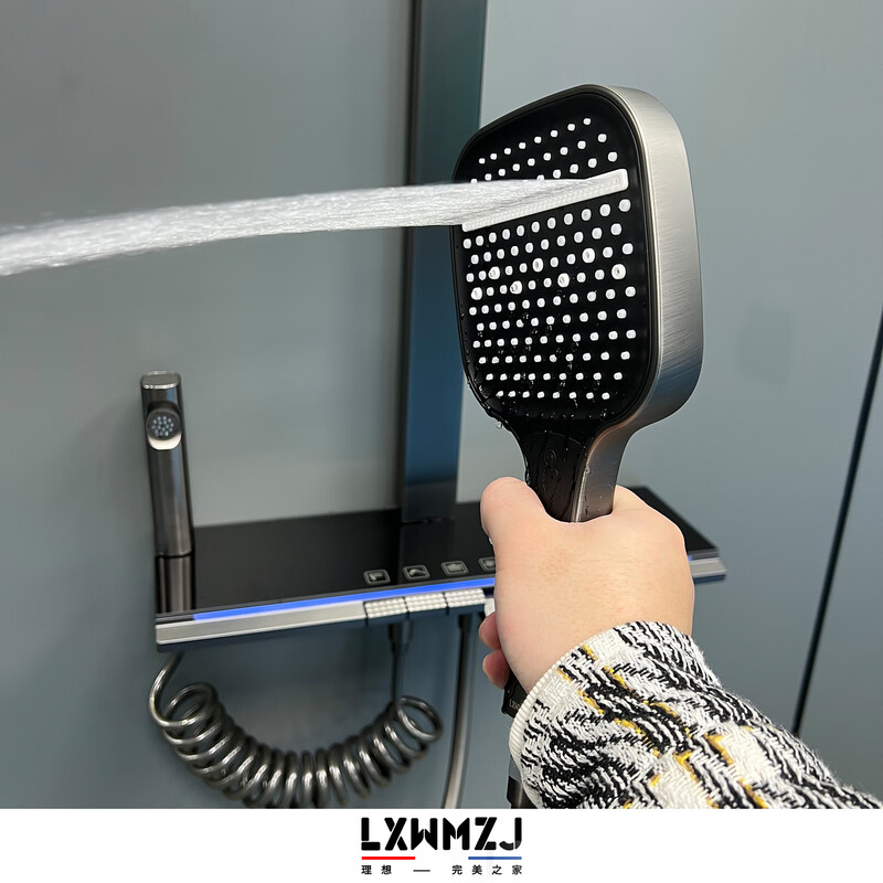LXWMZJ brand/original gun gray large storage piano button design hot and cold temperature control shower head square tube gun gray hot and cold digital display