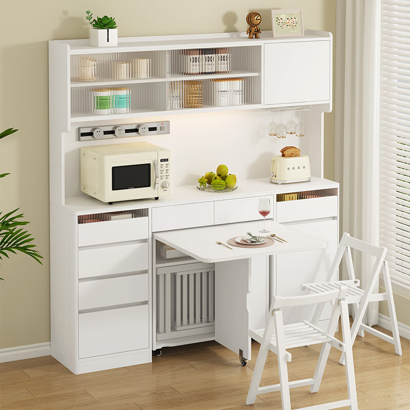 Xuepeng cream style slate sideboard folding dining table integrated wall kitchen high cabinet living room storage storage cabinet style 19 1800*400*1900 (with light)