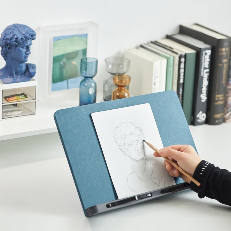 Douban Reading Stand Deep Sea Blue Adjustable Reading Stand Desktop Reading Stand Artifact for Children and Students Foldable Multi-Function Wooden Computer Tablet Stand