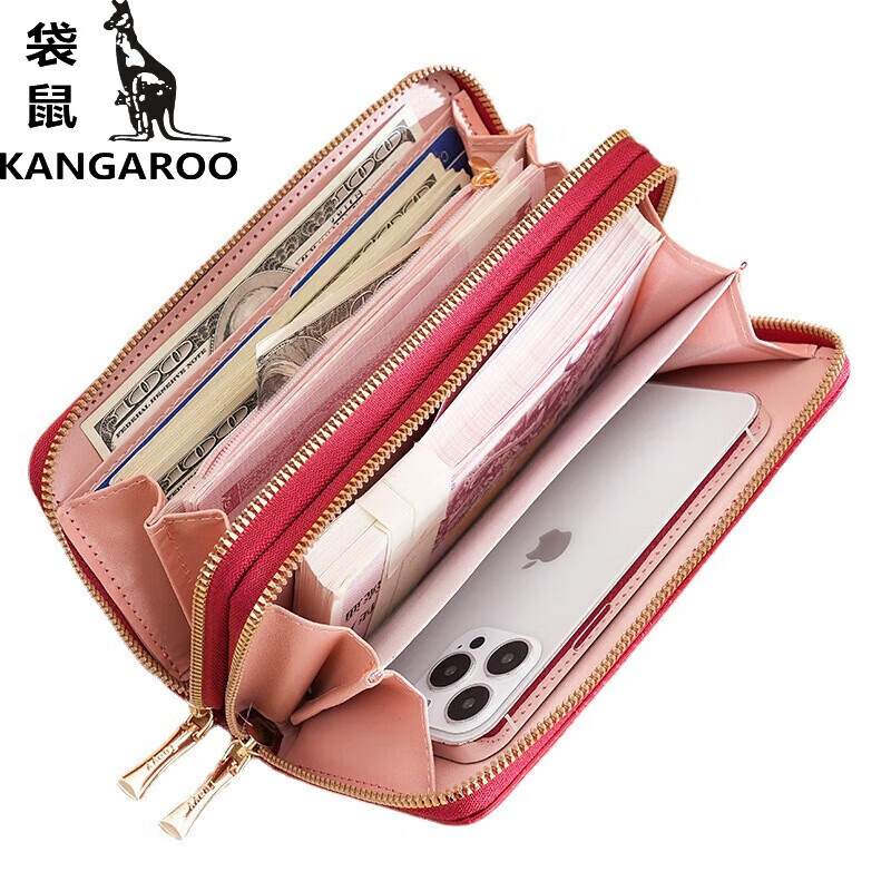 Kangaroo (KANGAROO) Women's Wallet Clutch Women's Long Simple Mobile Phone Bag Multifunctional Large Capacity Fashion Wallet Wallet Red