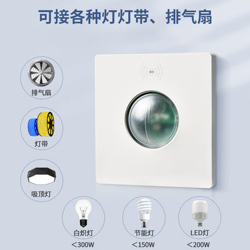 Type 86 delay distance light-controlled adjustable microwave radar sensor 220v wall panel 2-wire induction switch 200 watt 220V 2-wire elephant white