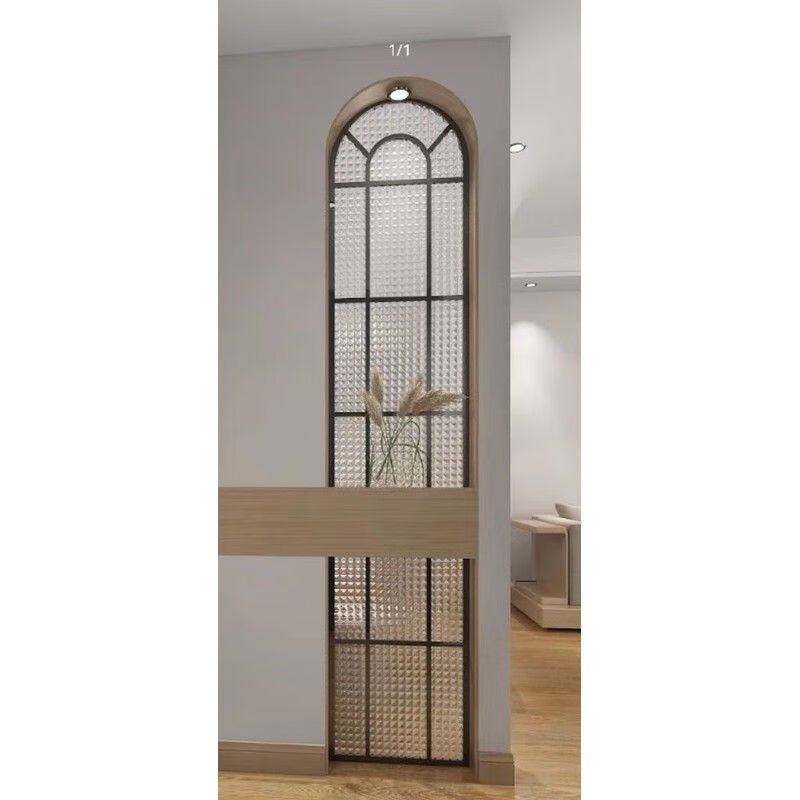 Yaotian French partition fake window wrought iron screen wall lighting art glass frame entrance Changhong glass half wall lighting window black long 40x180 high water pattern glass