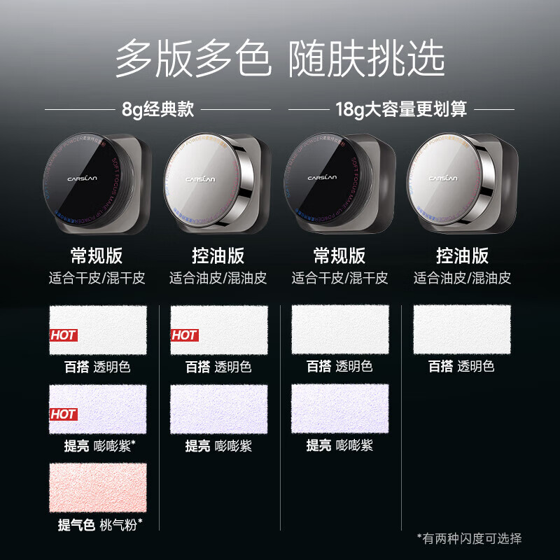 Carslan Black Magnetic Loose Powder Setting Powder Oil-Controlling Long-lasting Waterproof and Sweat-proof Not Easy to Pull Out and Not Easy to Take Off Makeup New Year's Gift for Girls HOT 1.0 Versatile - Transparent Color (Dry/Mixed Skin)