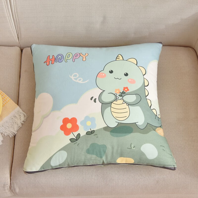Jialiya pillow quilt dual-purpose thickened office nap pillow blanket two-in-one sofa car cushion small dinosaur green