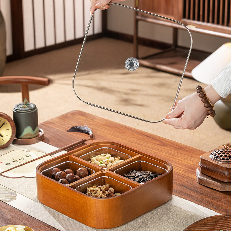 Genasi living room home dried fruit box Chinese New Year melon seeds candy coffee table solid wood nut snack storage fruit plate tea snacks Chinese style