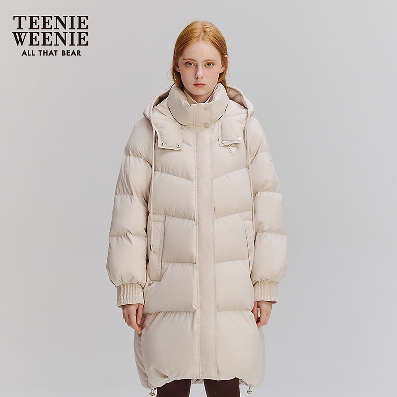 Teenie Weenie Goose Down Bear Winter College Style Down Jacket Casual Commuting Mid-length Jacket Women's Light Khaki L (170)