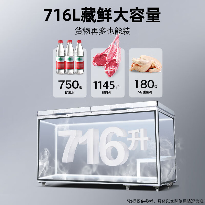XINGX 716L Commercial Freezer Refrigerator Freezer Refrigerator Middle Beam Defrost Freezer Single Box Single Temperature Large Volume Horizontal-40 Freezer BD/BC-716E National Subsidy