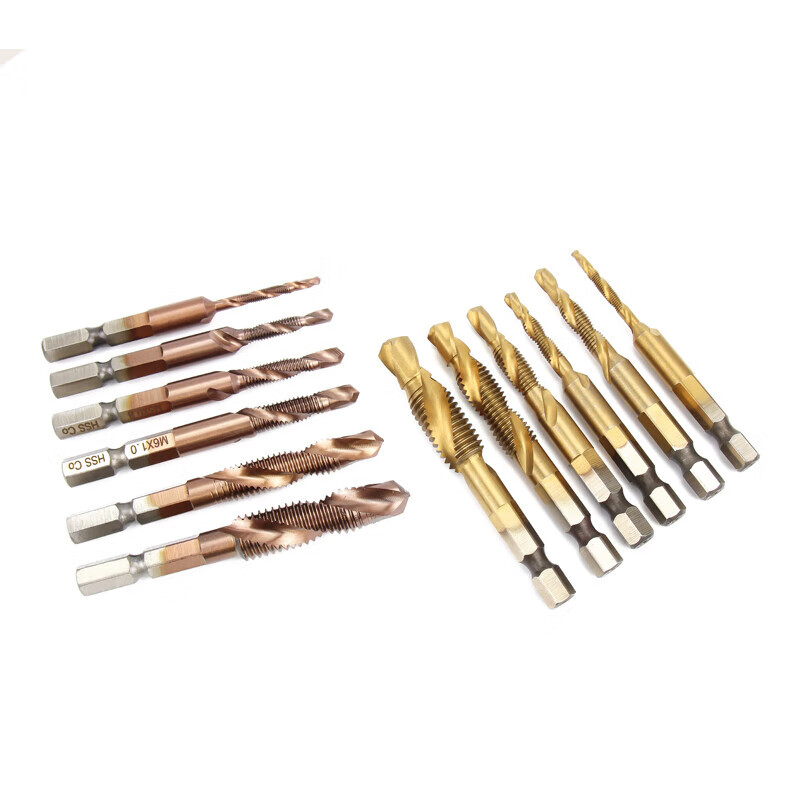 Jinchao Drilling and Tapping Integrated Tap Electric Drilling and Tapping Drill Bit Composite Drilling and Tapping Thread Tapping Set 4341 Titanium Plated 6-piece Set