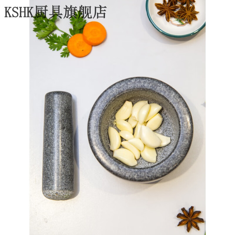 KSHK stone garlic pounder stone mortar Chinese medicine grinder bluestone garlic press garlic mortar household granite garlic paste garlic mortar granite water drop type small polished model