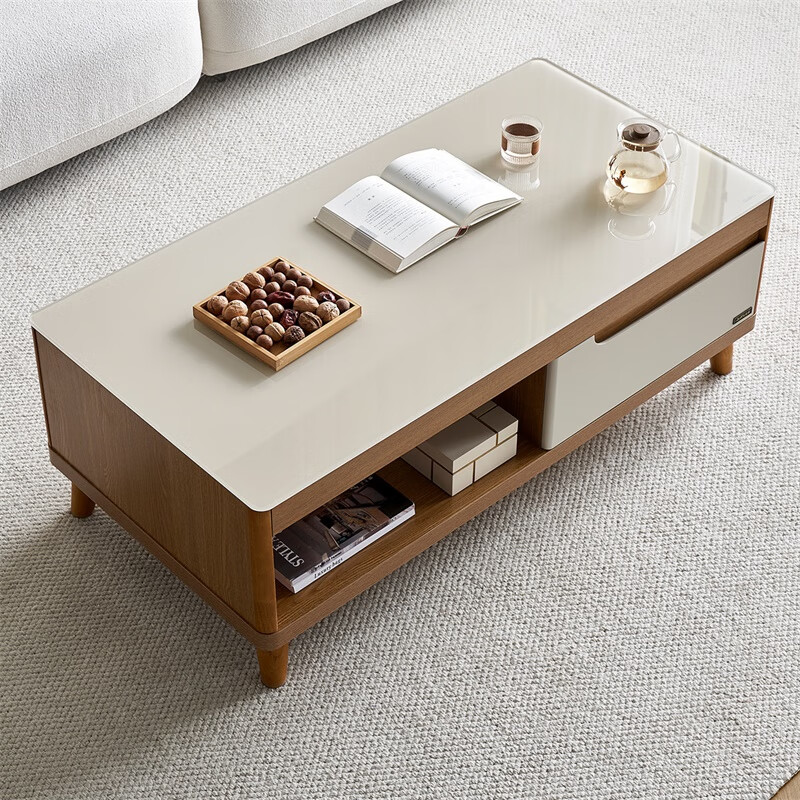 Quanyou Home Furnishing Wood Grain Coffee Table Simple Small Apartment Living Room Storage Cabinet Nordic Coffee Table