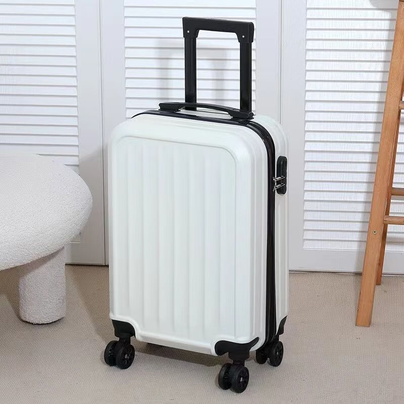 20-inch boarding suitcase trolley suitcase with password lock suitcase universal wheel for male and female students, strong and durable 20-inch beige wide strip without half pocket